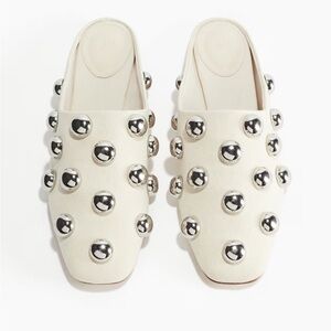 H&M NWT Embellished Cream Mules with Silver Accents